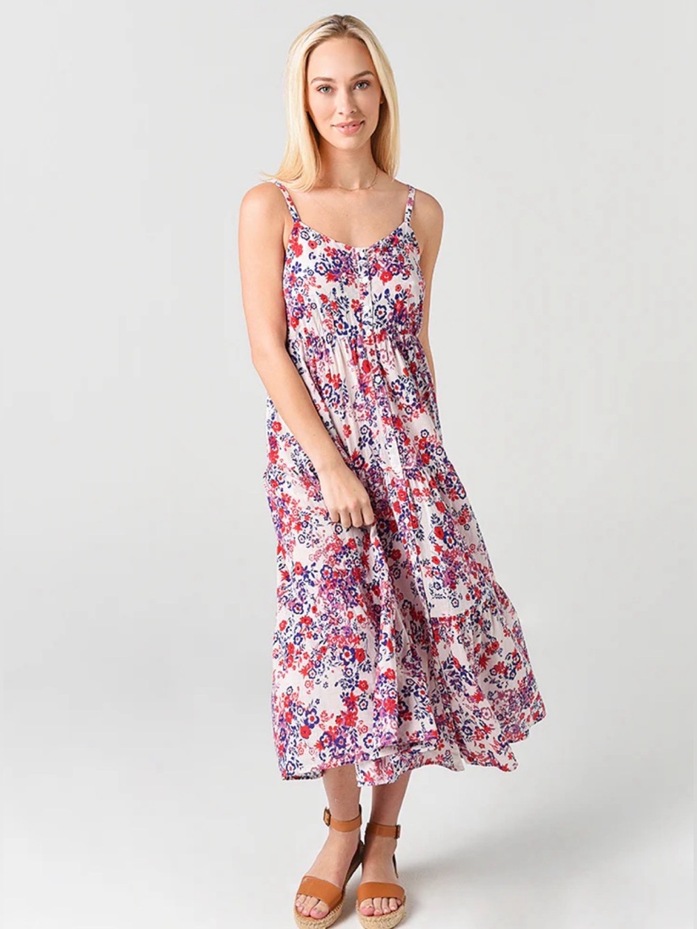 XíRENA Brooklyn Floral sleeveless button front cotton midi Dress size XS